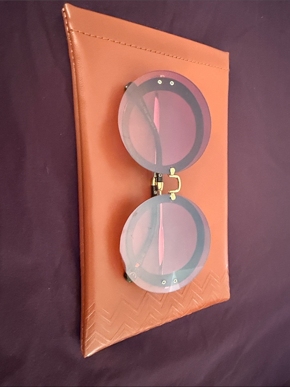 Oversized Round Pink Lens Sunglasses with Gold Bridge